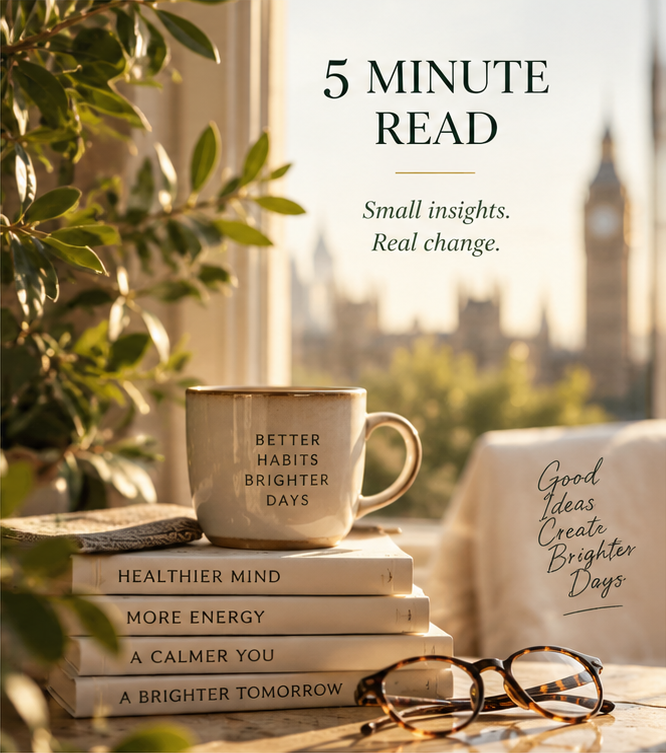 5 Minute Read quick wellness guide and research summary graphic for Nature's Ledger UK